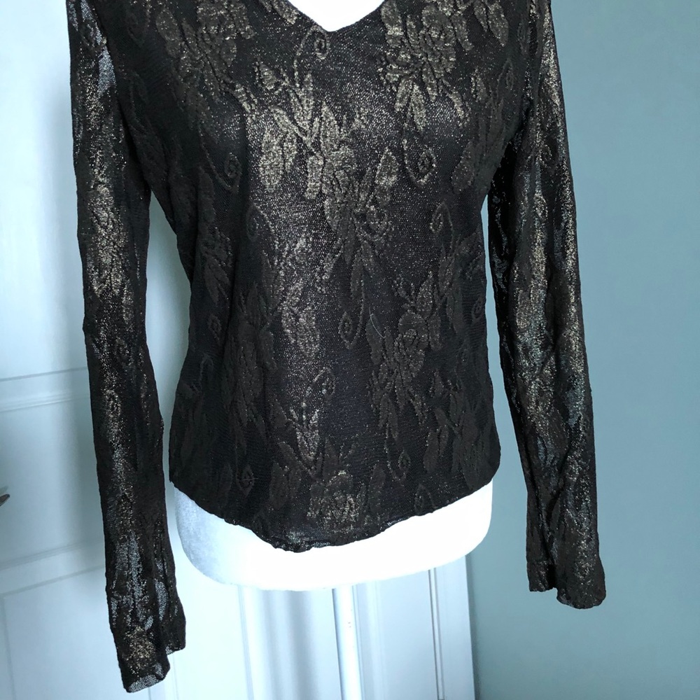 Jones New York Mesh Metallic Lace Top NWOT